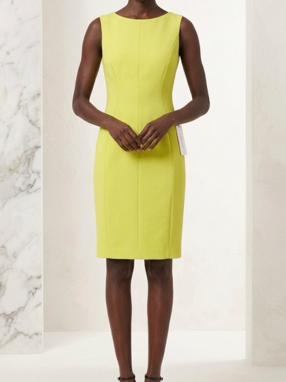 Calvin Klein Princess Seam Sheath Dress Scuba Crepe Sleeveless Lime Yellow 8 NWT